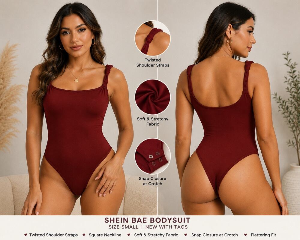 NWT SHEIN BAE Burgundy Bodysuit Size Small Sleeveless Stretch Snap Closure